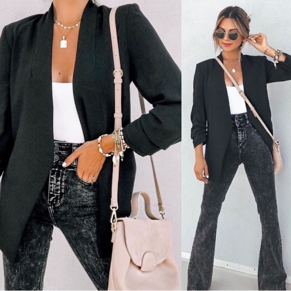 Women Black blazer women casual suit office wear trench jacket